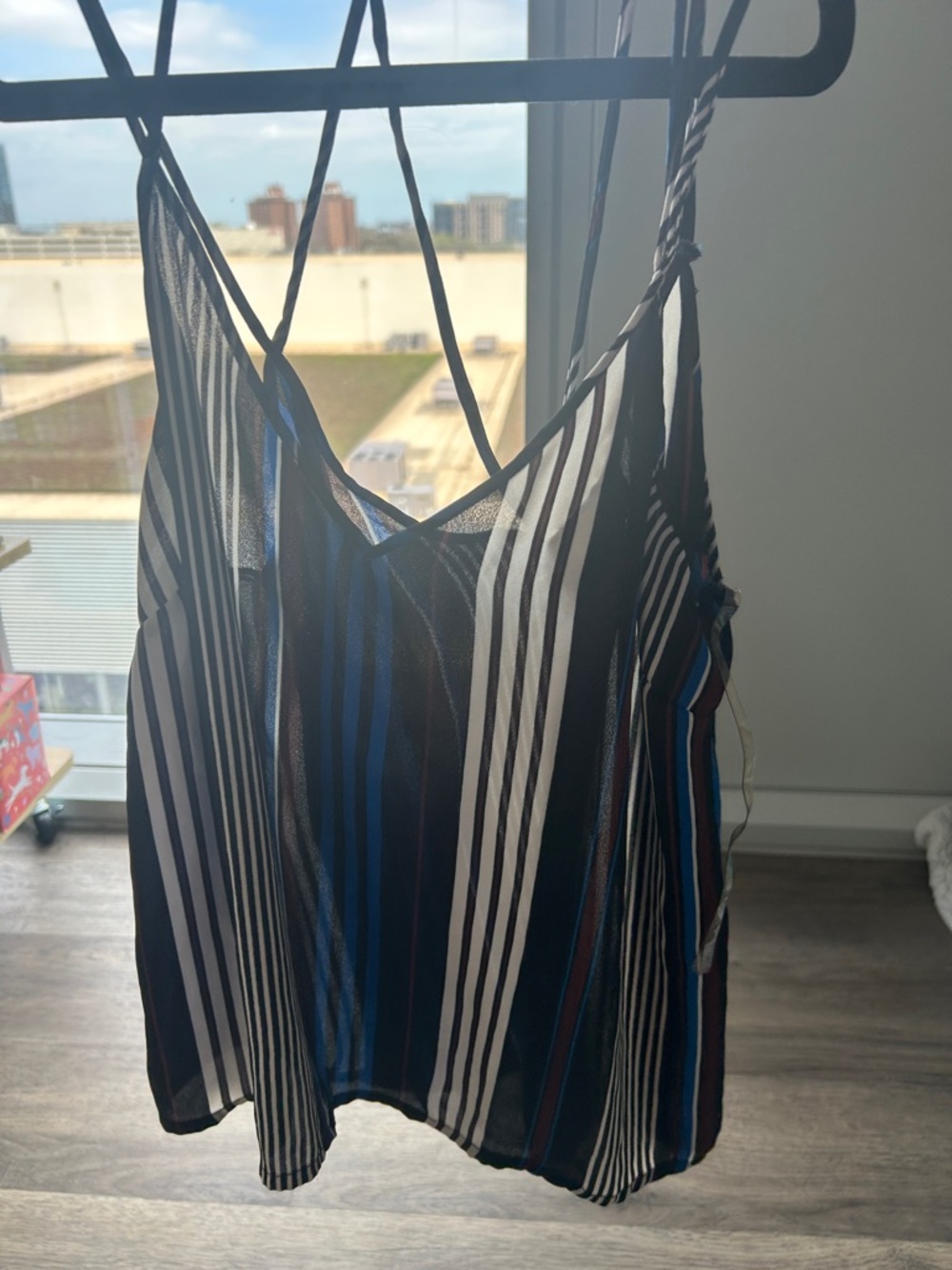 Striped V-Neck Spaghetti Strap Tank Top - Blue/Black/White